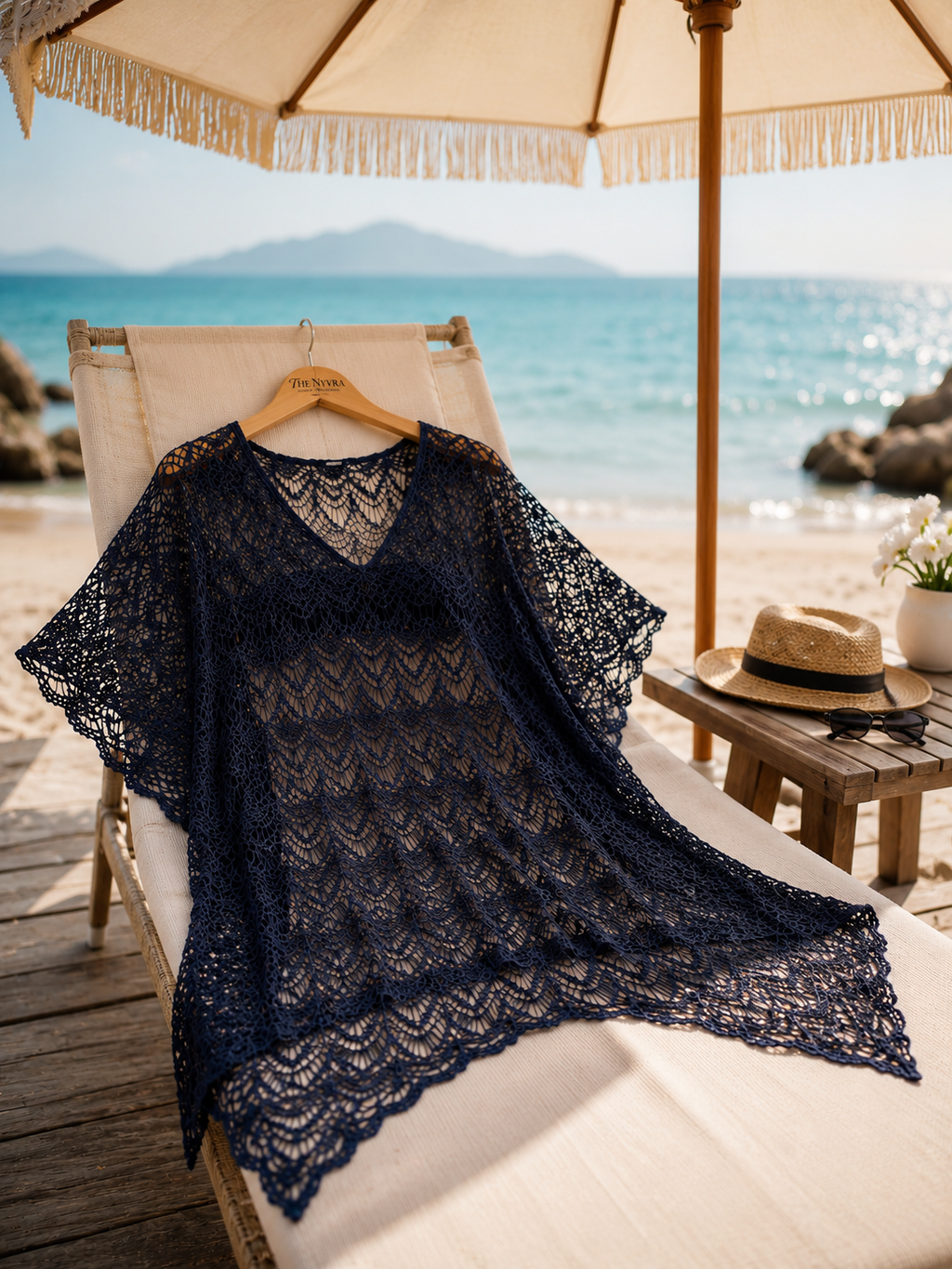 Elegant Azure Mirage Kaftan by The Nyvra, flowing fabric with intricate patterns and vibrant blue hues, perfect for stylish occasions.