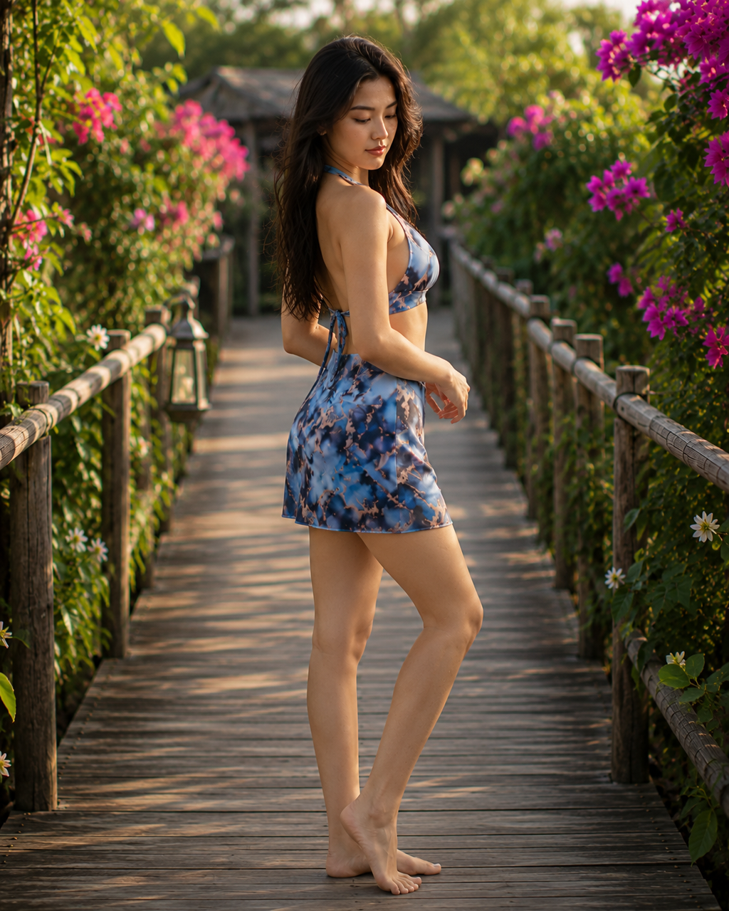 Azure Breeze blue halter mini skirt by The Nyvra, featuring a stylish halter design and lightweight fabric.