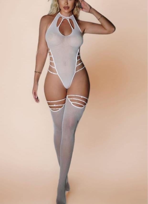 Black Ravishing Noir bodysuit by The Nyvra, featuring a sleek fit and stylish neckline, displayed on a mannequin.